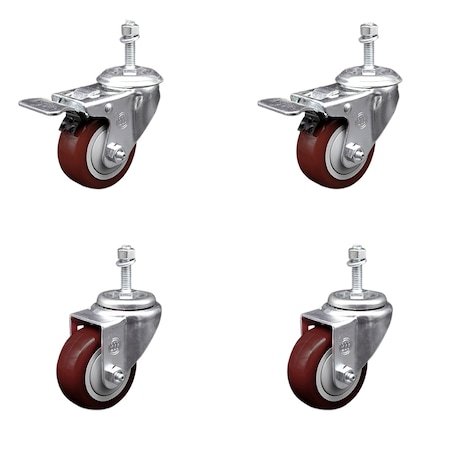 Service Caster 3.5 Inch SS Maroon Poly 10mm Threaded Stem Caster Total Lock Brake SCC, 2PK SSTSTTL20S3514-PPUB-MRN-M1015-2-S-2